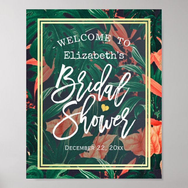 Póster Bienvenidos Tropical Floral Gold Frame Bridal Show (Frente)