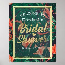 Póster Bienvenidos Tropical Floral Gold Frame Bridal Show