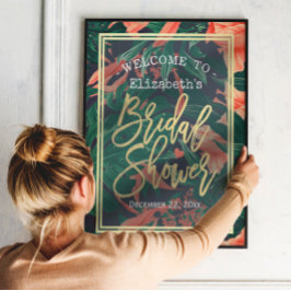 Póster Bienvenidos Tropical Floral Gold Frame Bridal Show