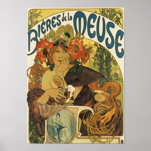 Póster Bieres de La Meuse por Alfons Mucha - (Frente)