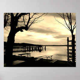 Póster Biergarten por el lago monocromo