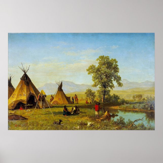 Póster Bierstadt - Aldea Sioux Cerca De Fort Laramie (Frente)