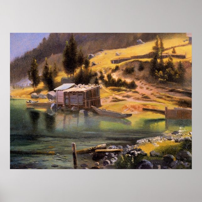 Póster Bierstadt - Campamento de pesca y caza, Alaska (Frente)