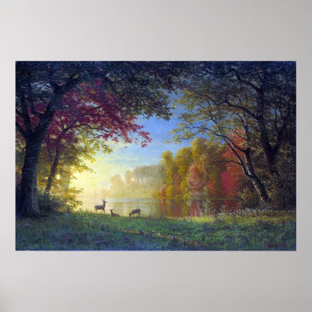Póster Bierstadt - Cerro Indio Al Atardecer En Un Lago (Frente)