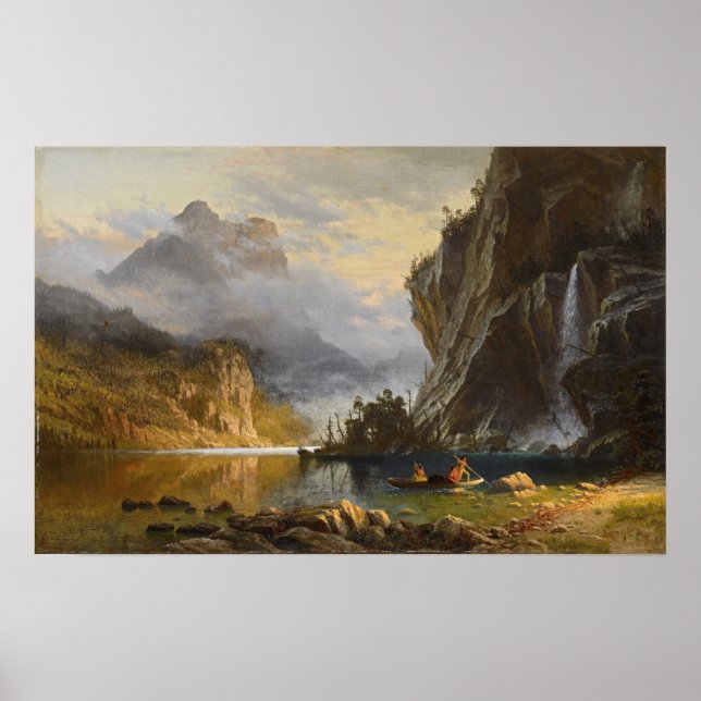 Póster Bierstadt - Indios pescan con arpón (Frente)