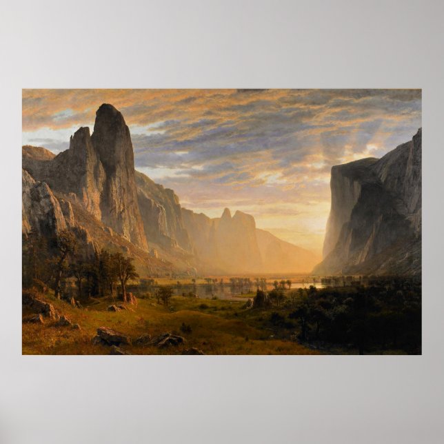 Póster Bierstadt - Mirando hacia abajo el valle de Yosemi (Frente)