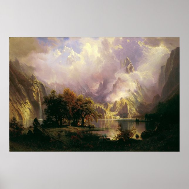 Póster Bierstadt - Paisaje de las Montañas Rocosas (Frente)