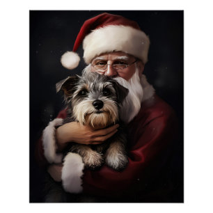 Póster Biewer Terrier con Santa Claus Festivo de Navidad
