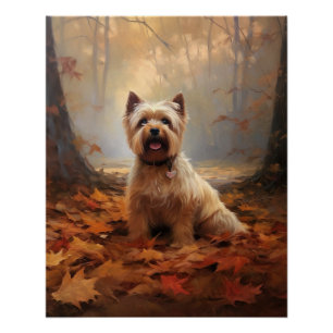 Póster Biewer Terrier en hojas de otoño Inspira