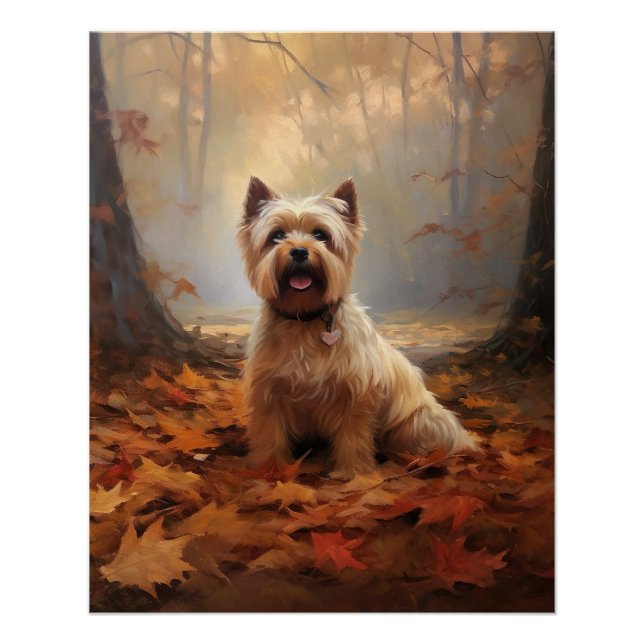 Póster Biewer Terrier en hojas de otoño Inspira (Anverso)
