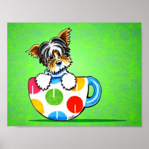 Póster Biewer Yorkie Polka Dot Cup Green