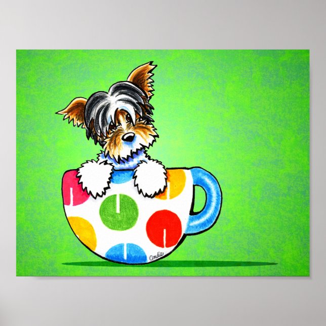 Póster Biewer Yorkie Polka Dot Cup Green (Frente)