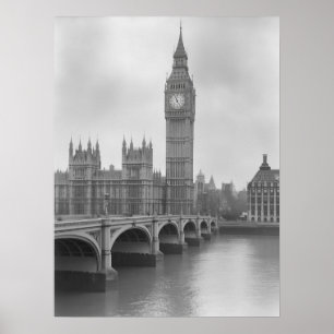 Póster Big Ben negro y blanco - Monumento histórico de Lo