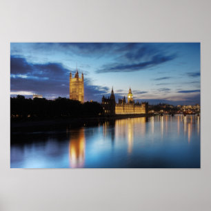 Póster Big Ben y Palacio de Westminster por la noche