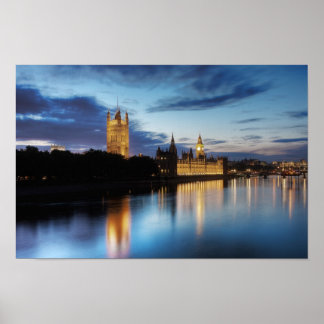Póster Big Ben y Palacio de Westminster por la noche