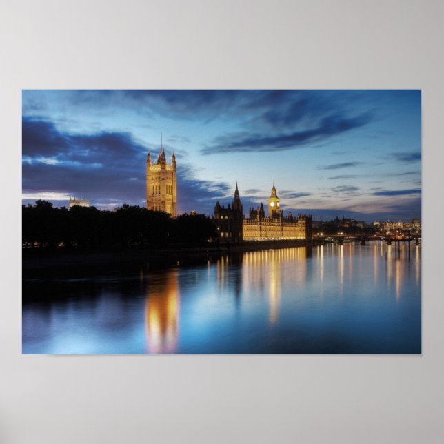 Póster Big Ben y Palacio de Westminster por la noche (Frente)