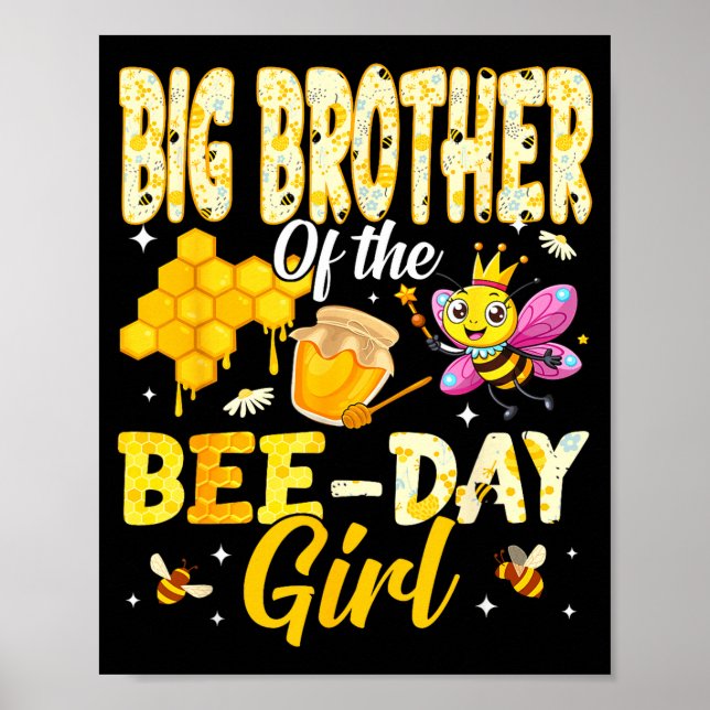 Póster Big Brother Of The Bee Day Girl Birthday Family Ma (Frente)