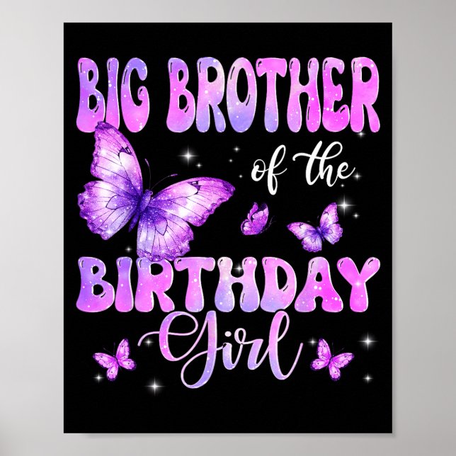 Póster Big Brother Of The Birthday Girl Butterfly Family  (Frente)
