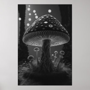 Póster Big Glowy Mushroom - Blanco y negro