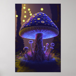 Póster Big Glowy Mushroom - Indigo y Amarillo