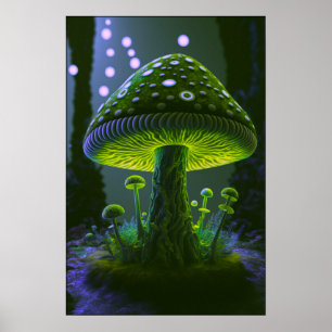 Póster Big Glowy Mushroom - Verde e Índigo
