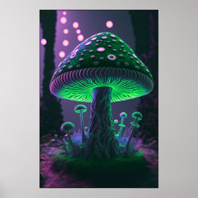 Póster Big Glowy Mushroom - Verde y Rosa (Frente)
