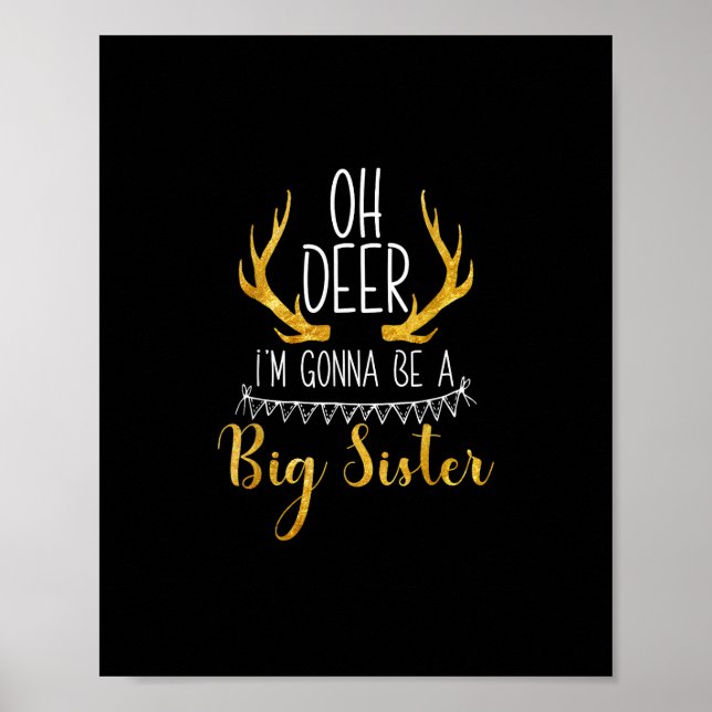 Póster Big Sister Oh Deer Baby Announcement Cute Style  (Frente)