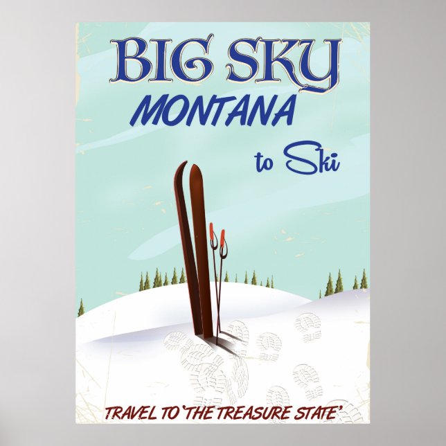 Póster Big Sky, afiche de viajes de esquí de Montana (Frente)