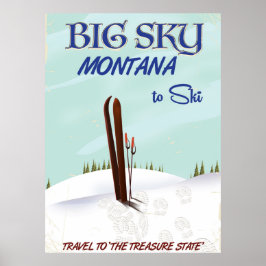 Póster Big Sky, afiche de viajes de esquí de Montana