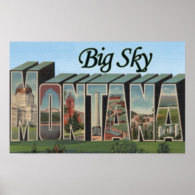 Póster Big Sky, Montana - Large Letter Scenes (Frente)
