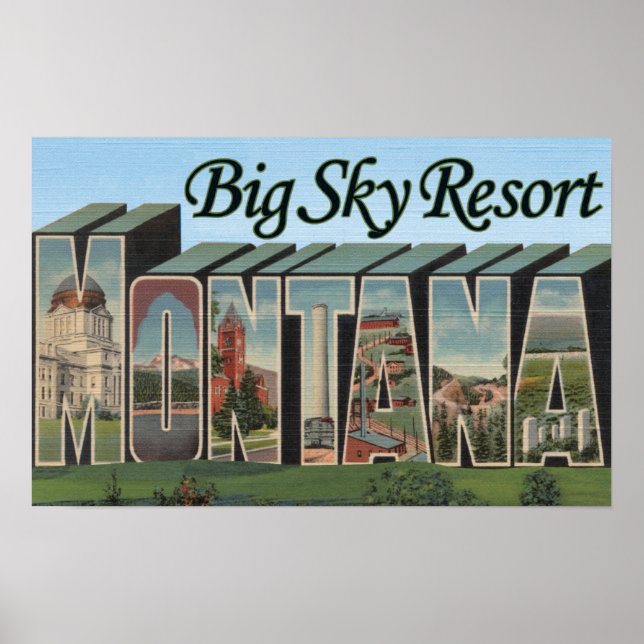 Póster Big Sky Resort, Montana - Escenas de letras grande (Frente)