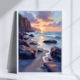 Póster Big Sur, pintura artística costera de California