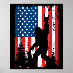 Póster Bigfoot 4 de julio vintage bandera americana USA S