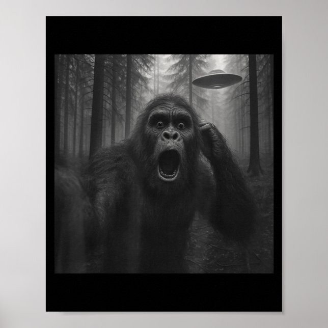 Póster Bigfoot Alien Ufo Selfie Funny Sasquatch Meme Men  (Frente)