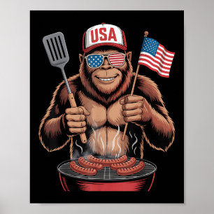 Póster Bigfoot Barbacoa 4 De Julio Divertido Patriótico S