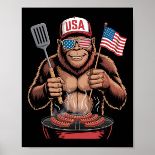 Póster Bigfoot Bbq 4 De Julio Divertido Patriótico Sasqua