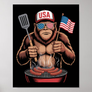 Póster Bigfoot Bbq 4 De Julio Divertido Patriótico Sasqua