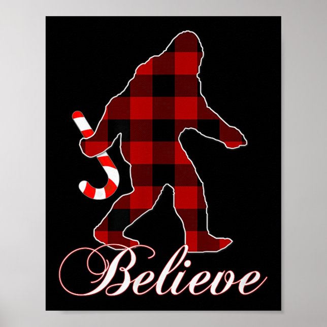 Póster Bigfoot Buffalo Plaid Believe Candy Cane Christmas (Frente)