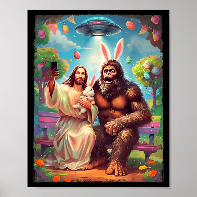 Póster Bigfoot bunny funny easter jesus sasquatch selfie  (Frente)