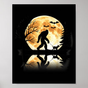 Póster Bigfoot caminando con perro divertido Halloween lu