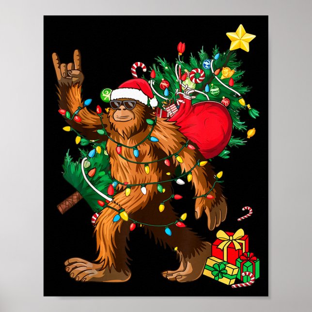 Póster Bigfoot Christmas Tree Lights Xmas Boys Men Sasqua (Frente)
