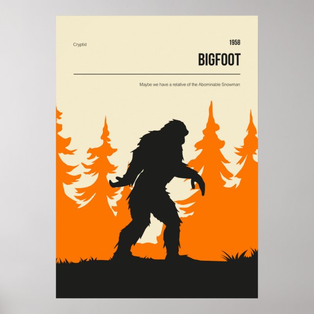 Póster Bigfoot Cryptid  Minimal Retro Cryptozoology (Frente)
