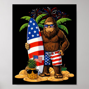 Póster Bigfoot de playa surf USA 4 de julio Patriótico 25