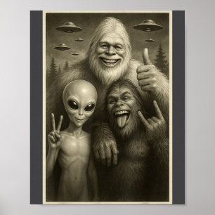 Póster Bigfoot Divertido, Alien, & Yeti Sasquatch Roc