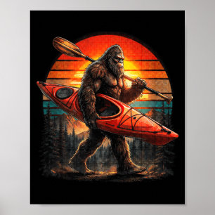 Póster Bigfoot divertido en kayak puesta de sol retro sas