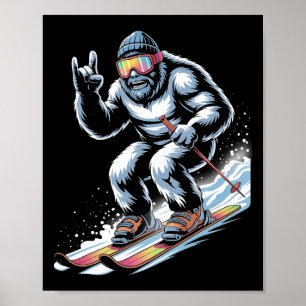 Póster Bigfoot divertido esquiando deporte de invierno es