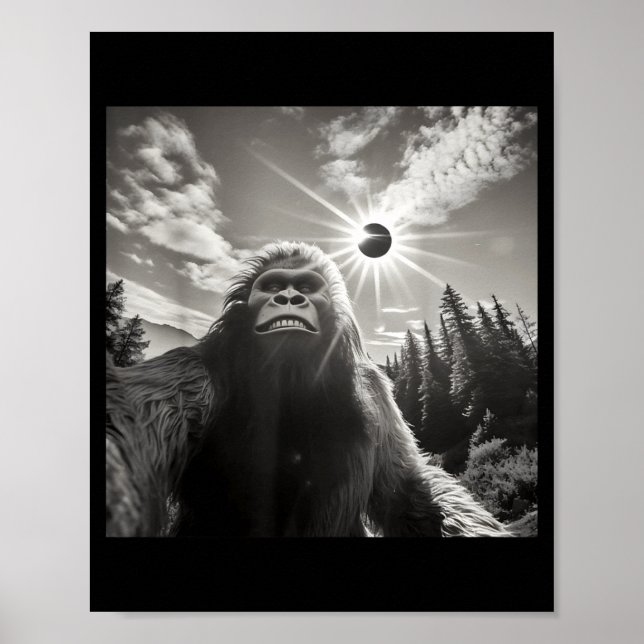 Póster Bigfoot Divertido Tomando Selfie Eclipse Solar (Frente)