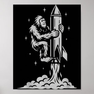 Póster Bigfoot Divertido Volando Al Espacio Con Estrellas