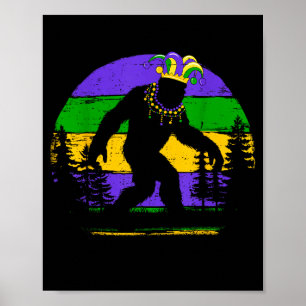 Póster Bigfoot Divertido y Lindo de Mardi Gras Sasquatch