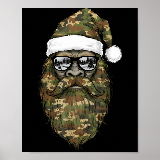 Póster Bigfoot Face Sungles Santa Christmas Camo Xmas Sas (Frente)